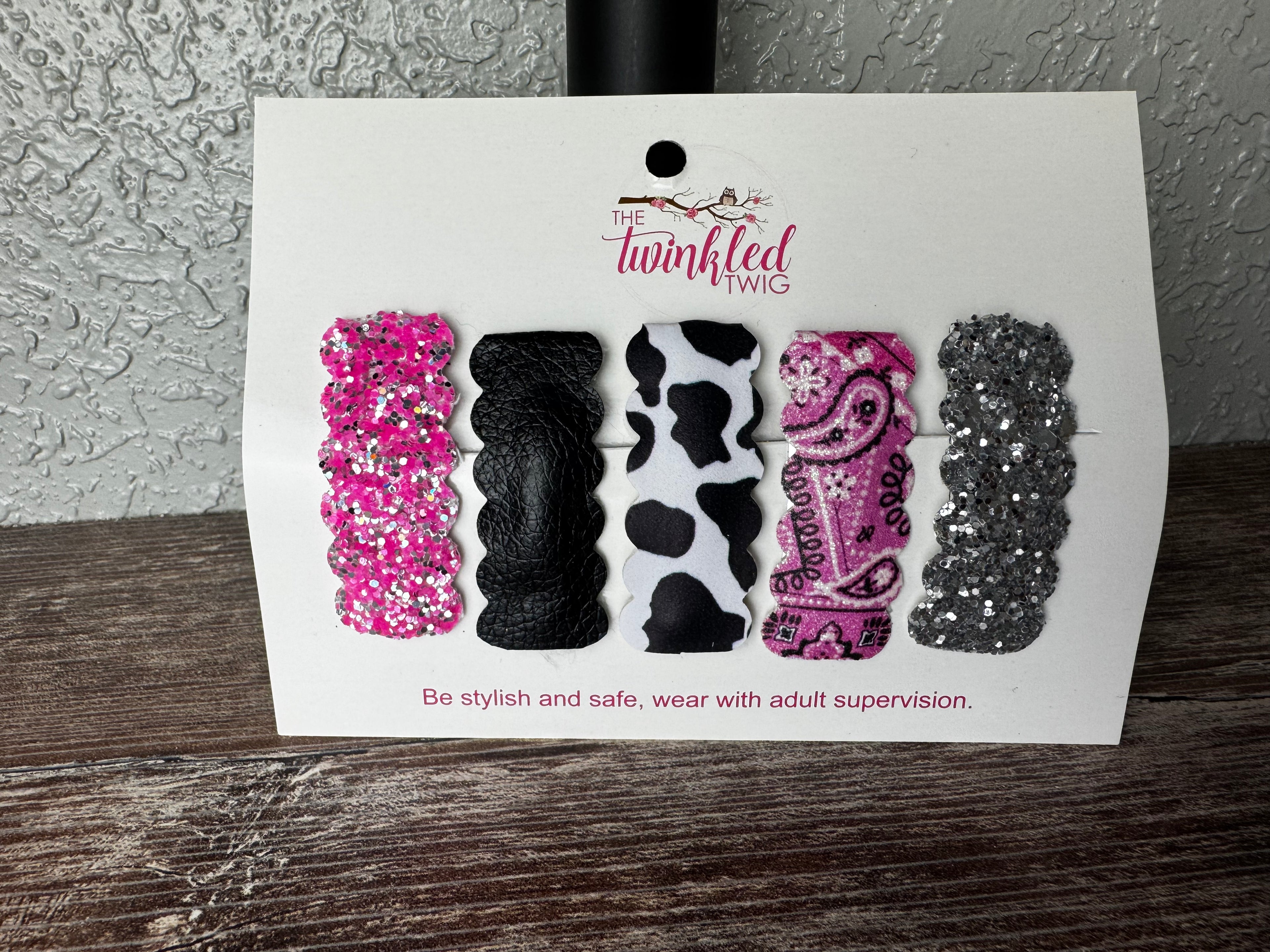 Handmade Hair Clip Set - Pink & Cow