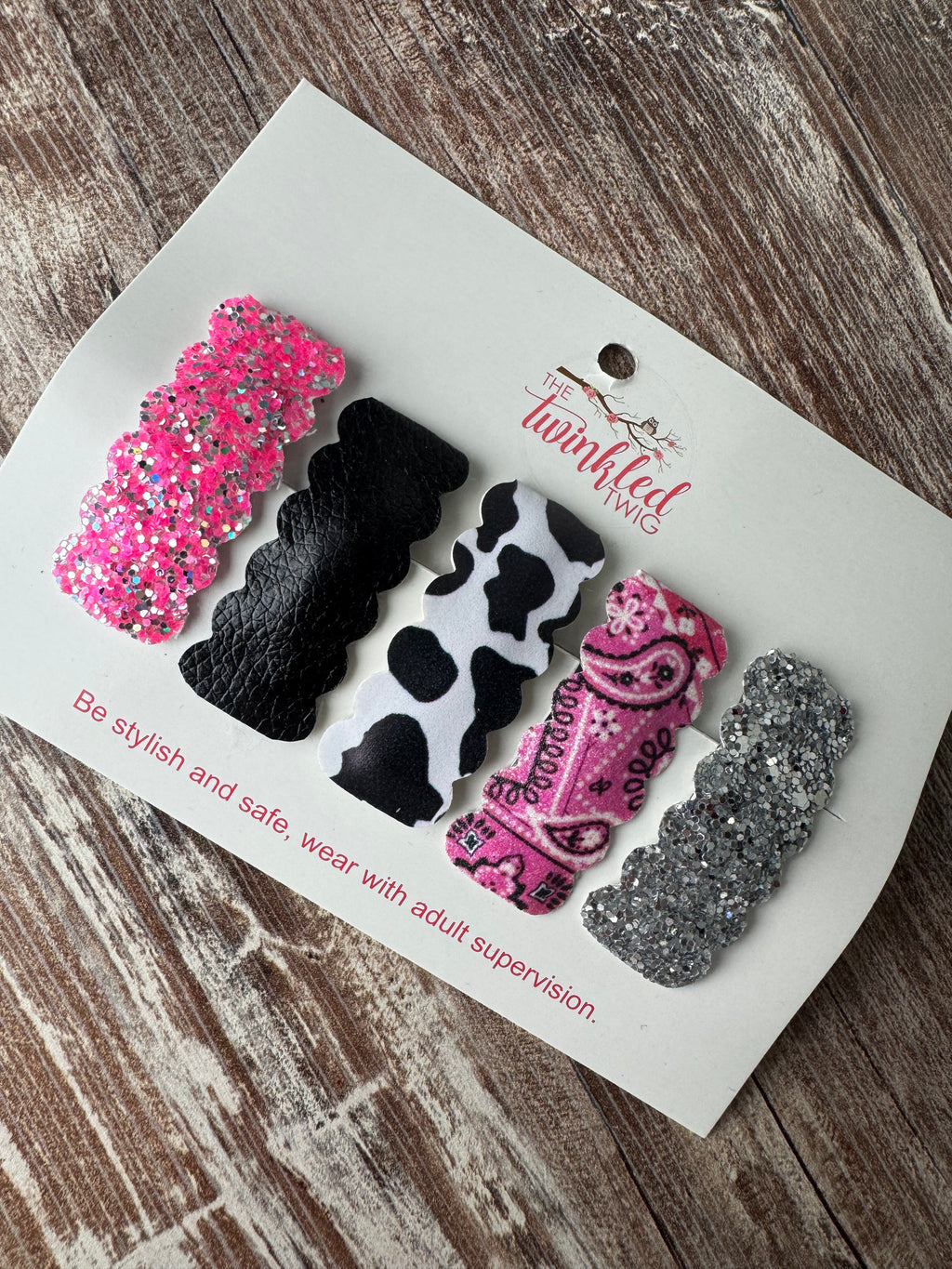 Handmade Hair Clip Set - Pink & Cow