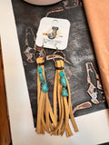 Leather Fringe Earrings with Turquoise Chunks Cream