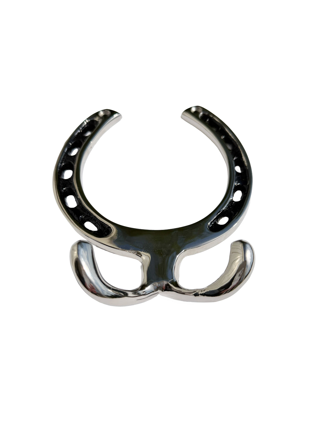 Huntley Equestrian Silver Horseshoe Wall Hook Rack-2 Hook Equestrian Home and Barn Decor