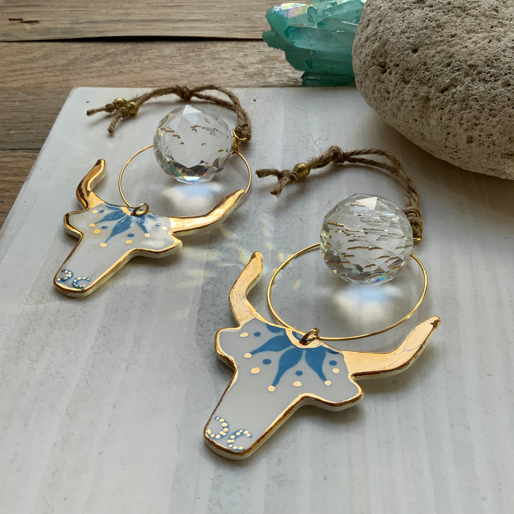 The Celestial Ceramic Longhorn Sun Catcher Ornament