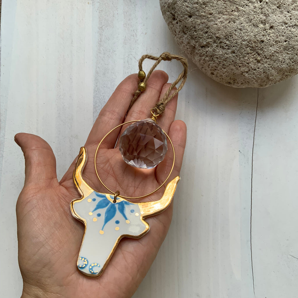 The Celestial Ceramic Longhorn Sun Catcher Ornament