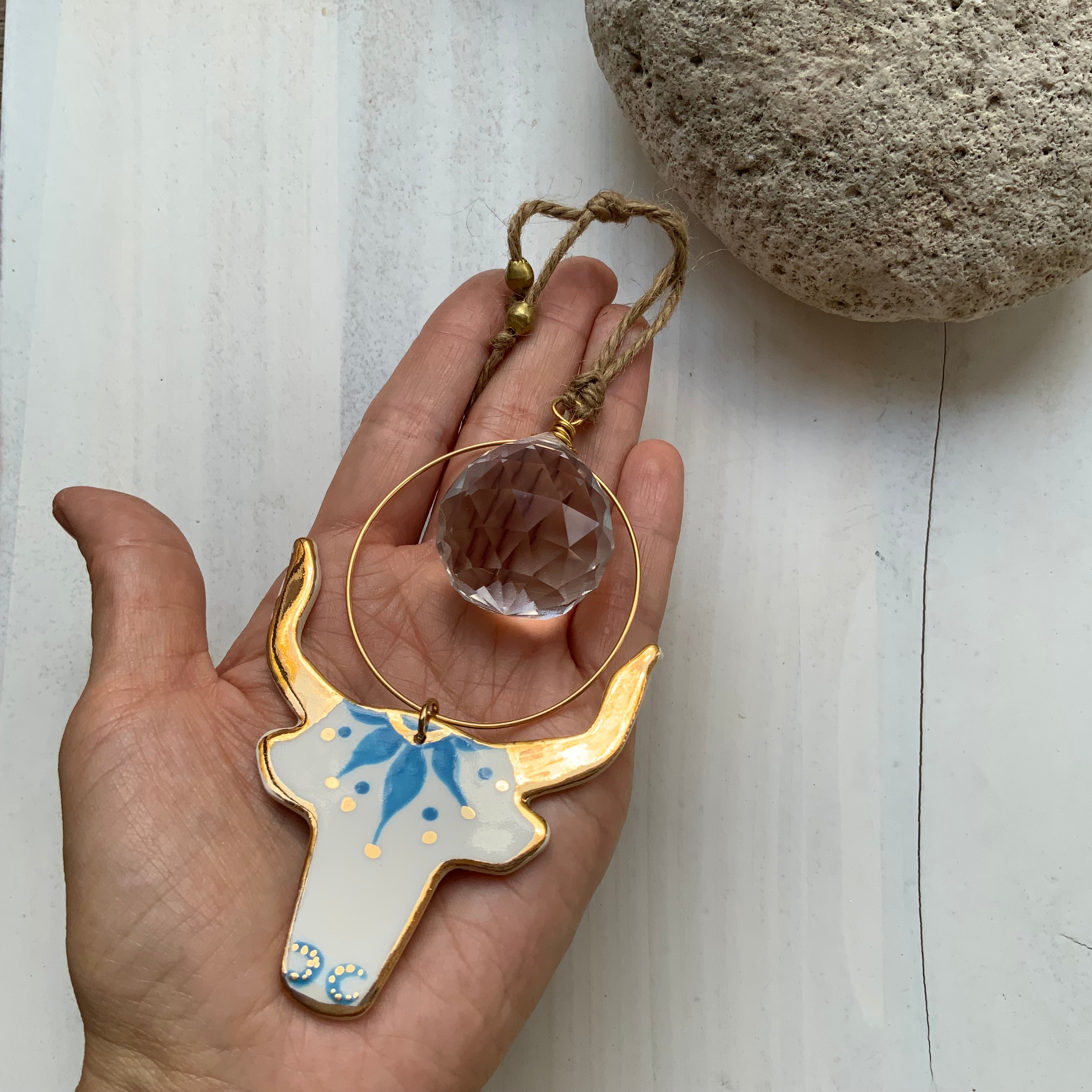The Celestial Ceramic Longhorn Sun Catcher Ornament