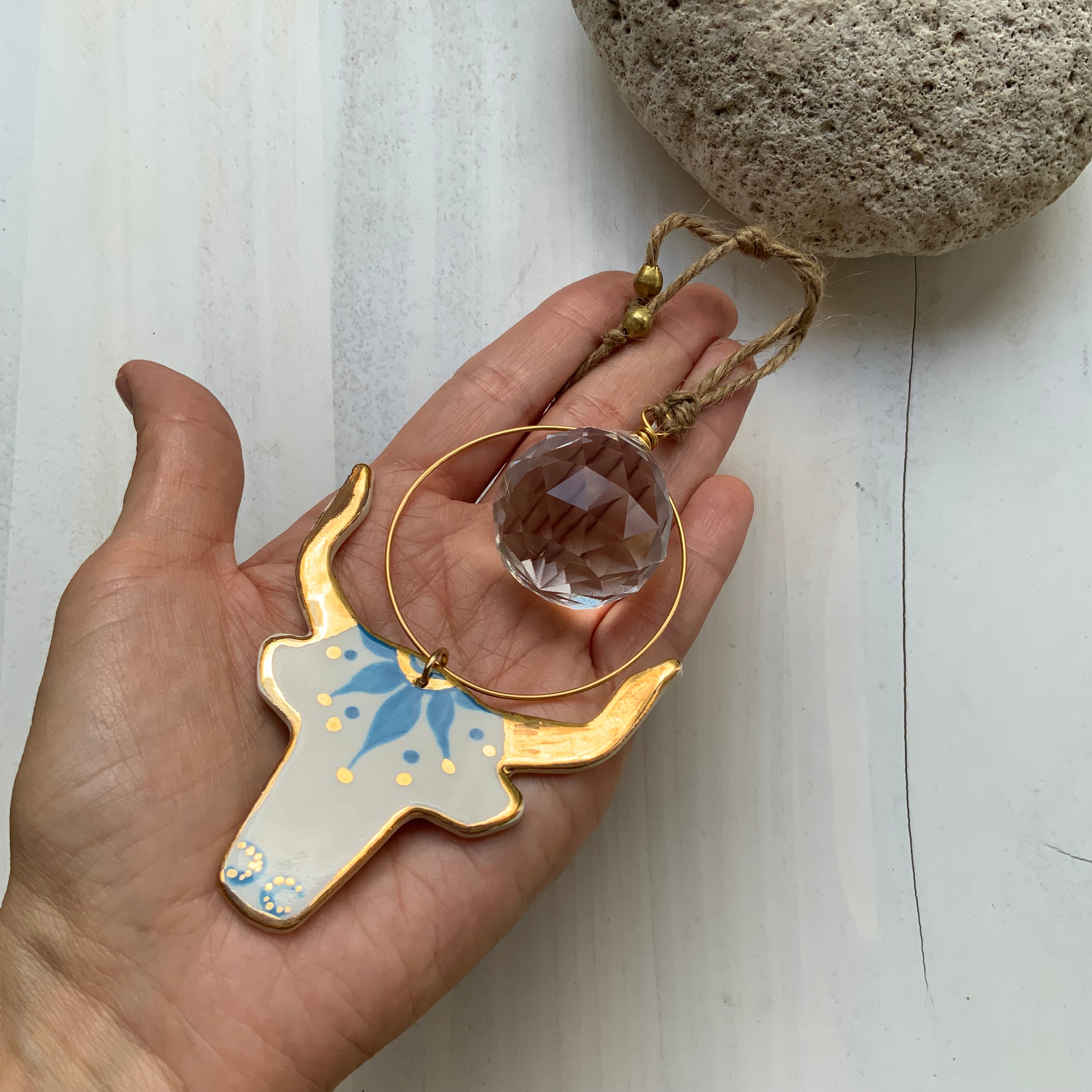 The Celestial Ceramic Longhorn Sun Catcher Ornament