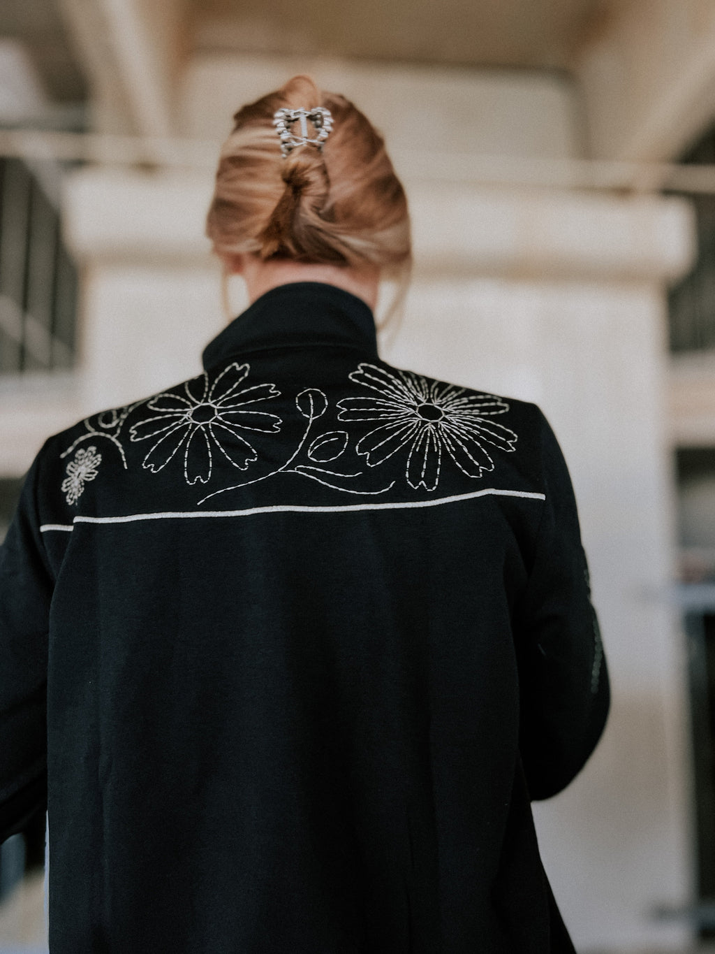 Black Floral Embroidered Zip-Up Sweatshirt | Spurrin’ Scrubs