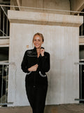 Black Floral Embroidered Zip-Up Sweatshirt | Spurrin’ Scrubs