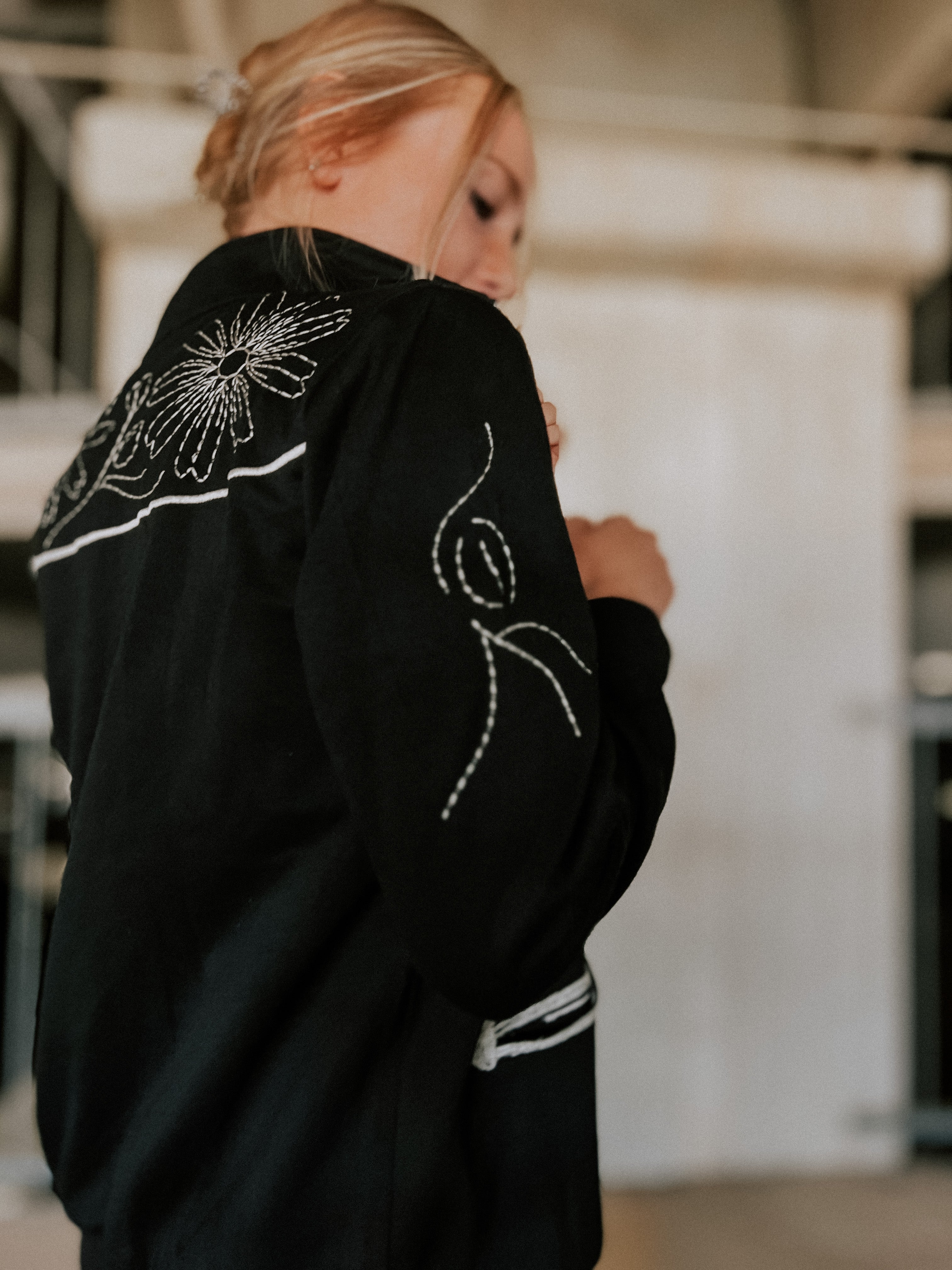 Black Floral Embroidered Zip-Up Sweatshirt | Spurrin’ Scrubs