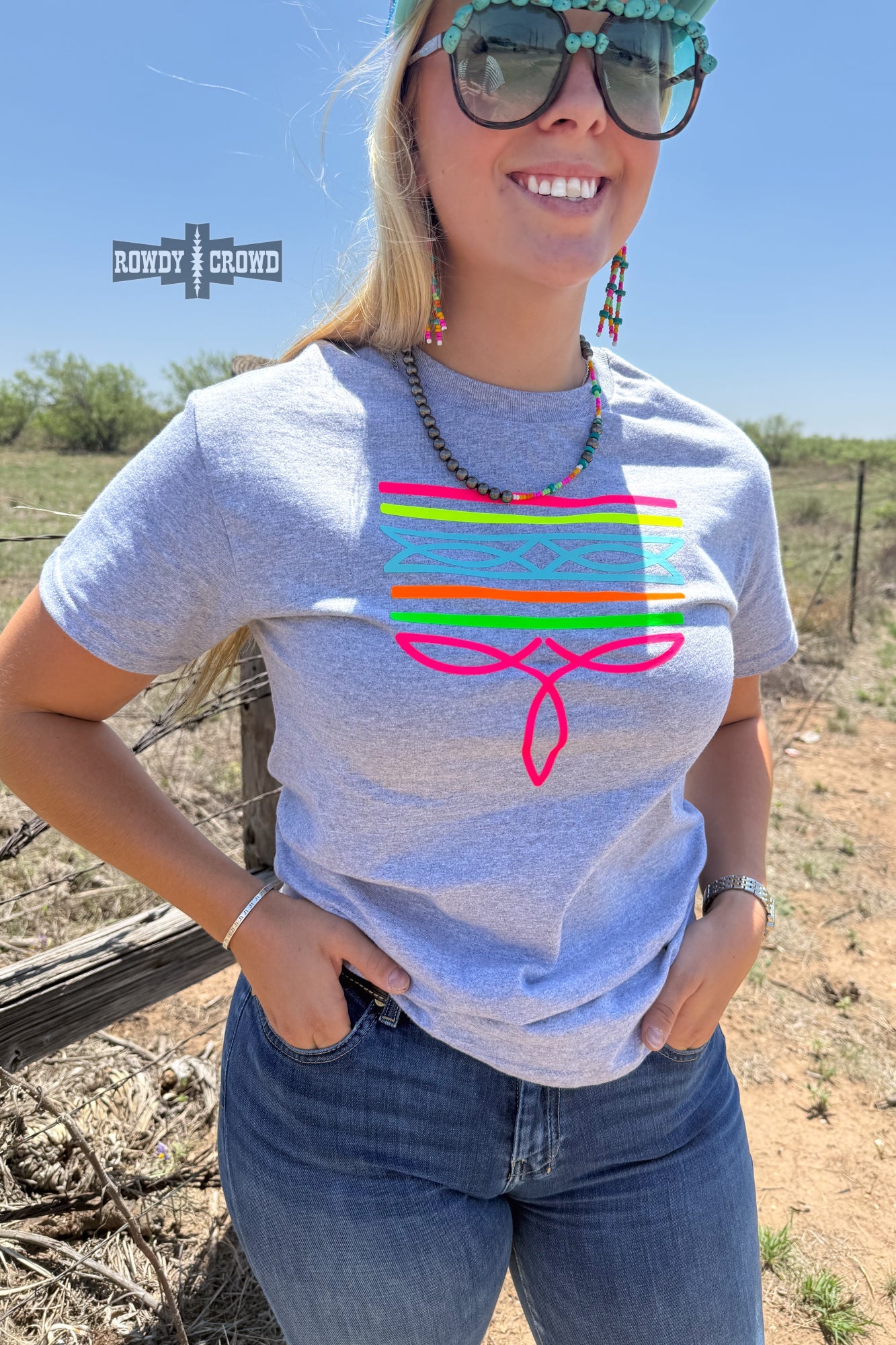 Neon Boot Stitch Tee | Gray