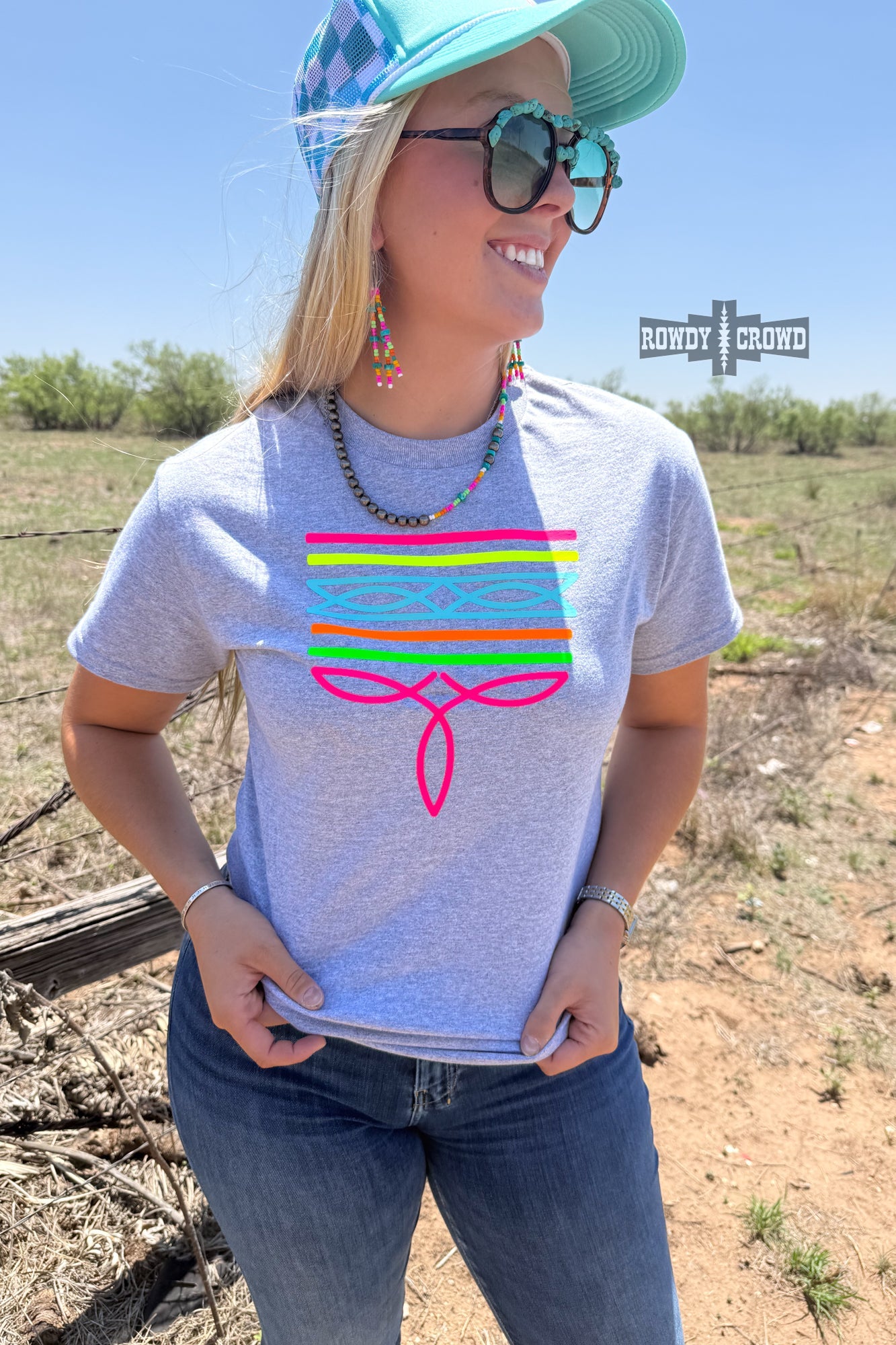 Neon Boot Stitch Tee | Gray