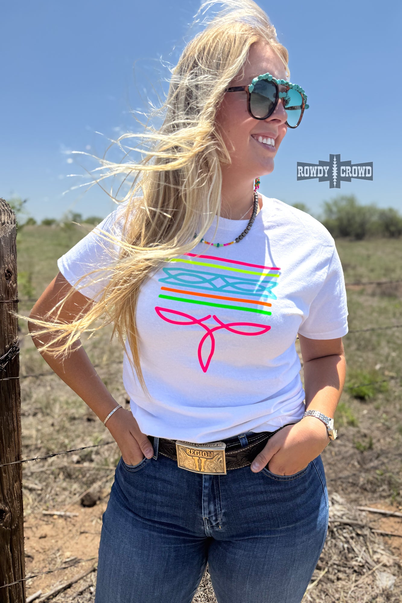 Neon Boot Stitch Tee | White