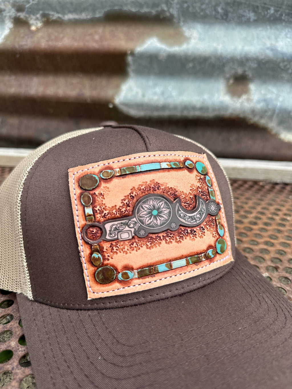 Bridle Bit Hand Tooled Low Profile Trucker Cap