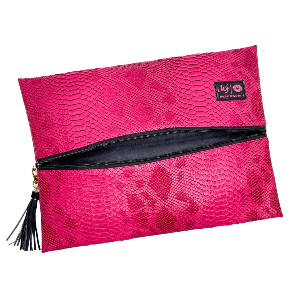 Makeup Junkie | Flat Lay Spill Resistant Bag : Pink Python