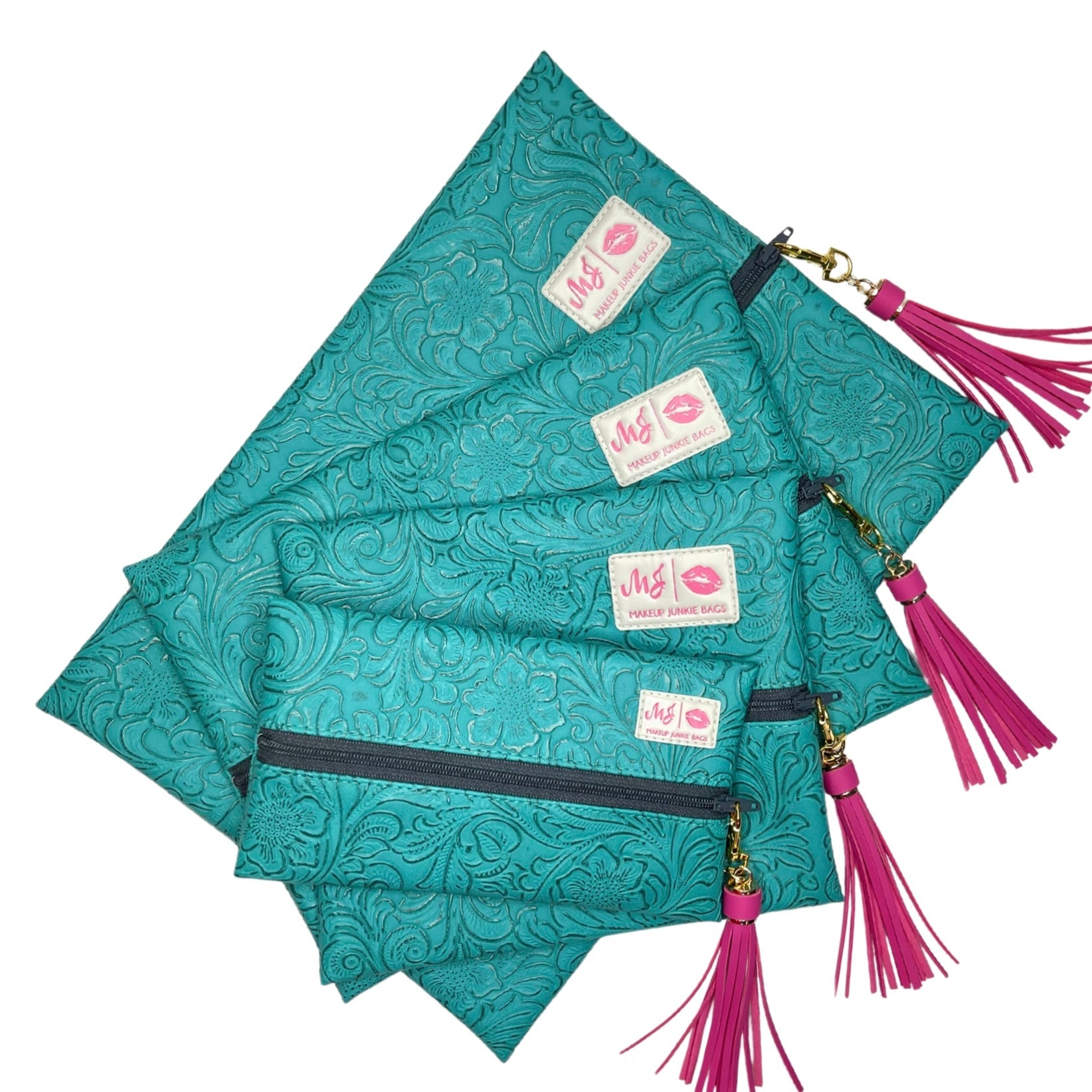 Makeup Junkie | Flat Lay Spill Resistant Bag : Turquoise Dream