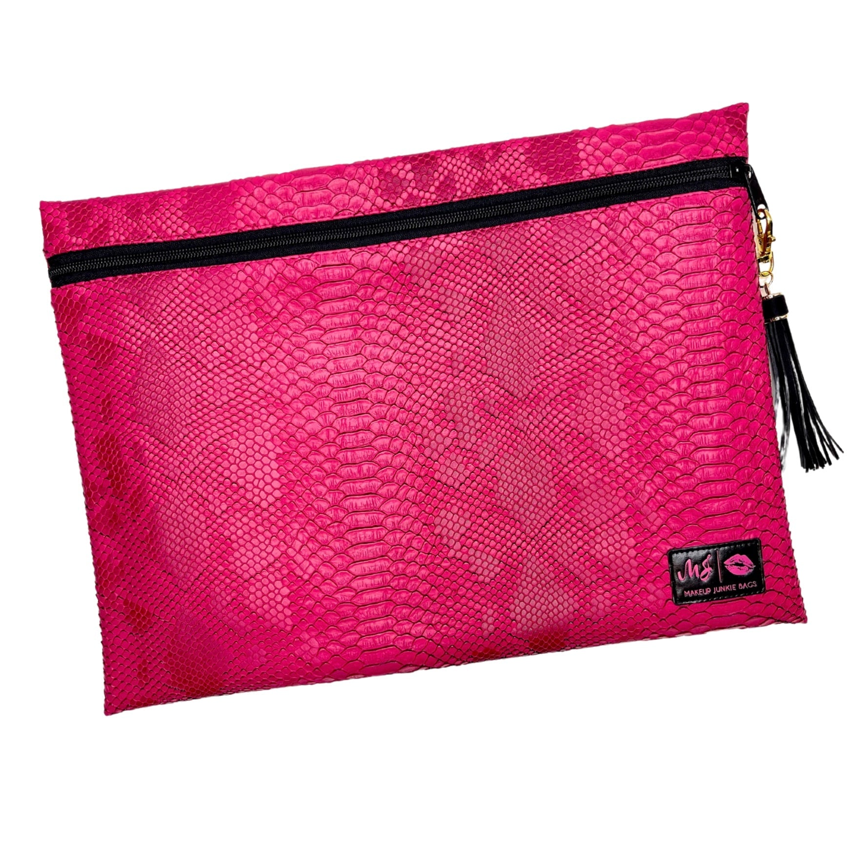 Makeup Junkie | Flat Lay Spill Resistant Bag : Pink Python