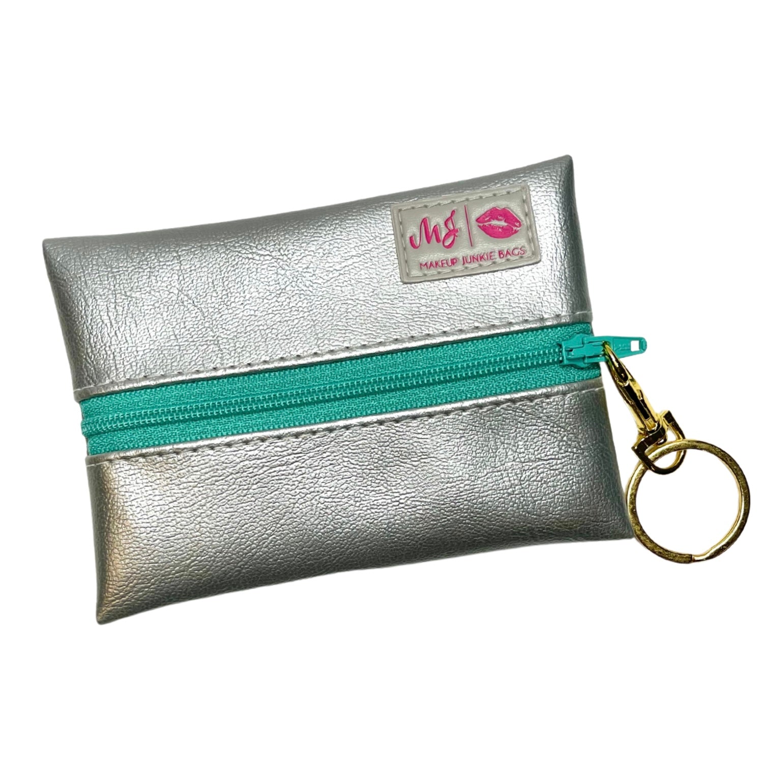 Makeup Junkie | Flat Lay Spill Resistant Bag : Silver Lining - Mint