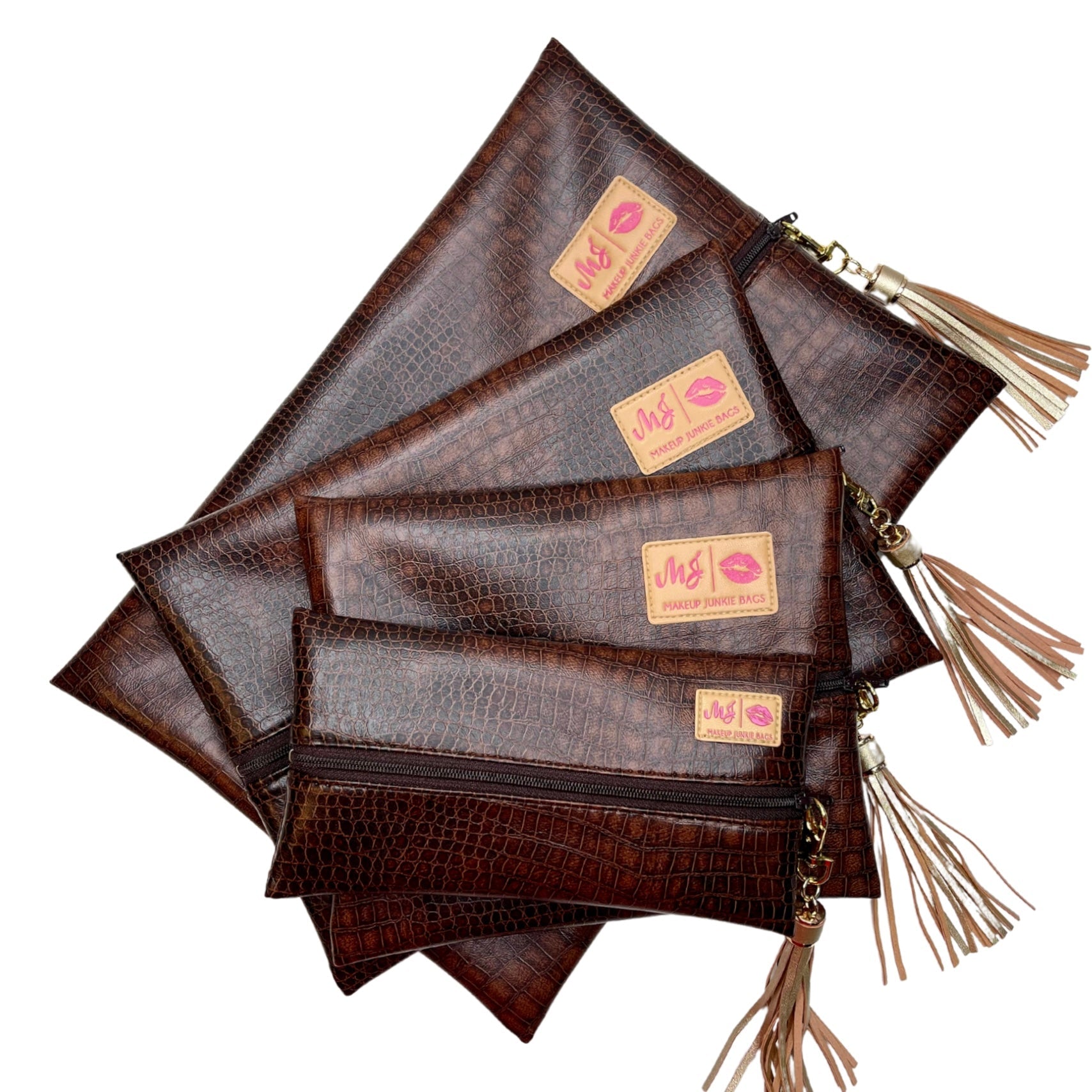 Makeup Junkie | Flat Lay Spill Resistant Bag : Choco Croc