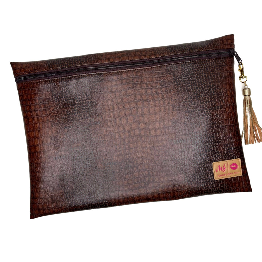 Makeup Junkie | Flat Lay Spill Resistant Bag : Choco Croc