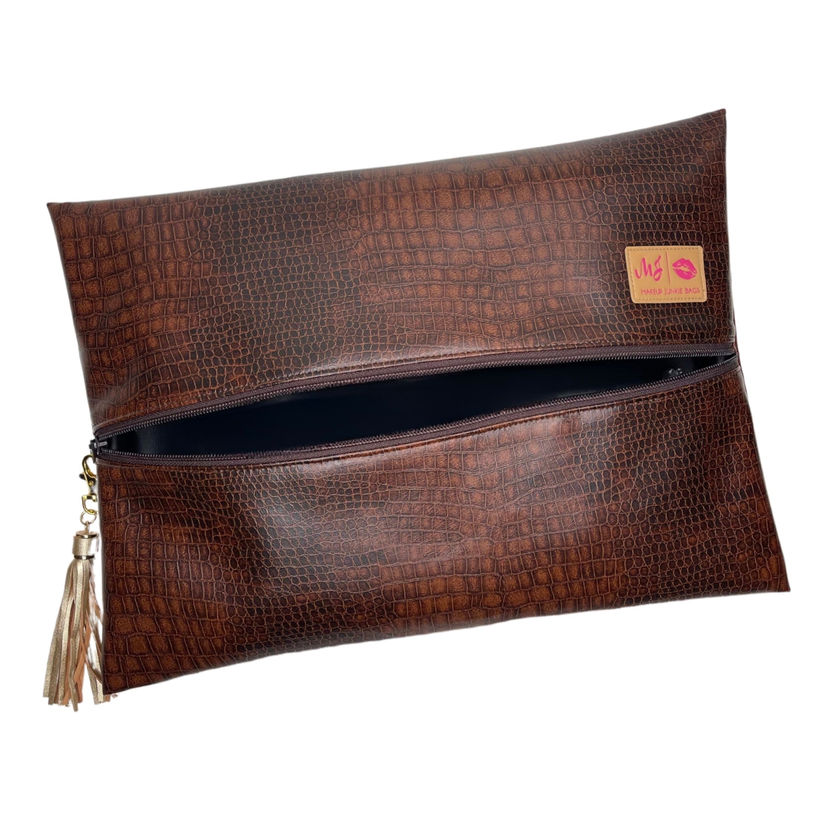 Makeup Junkie | Flat Lay Spill Resistant Bag : Choco Croc