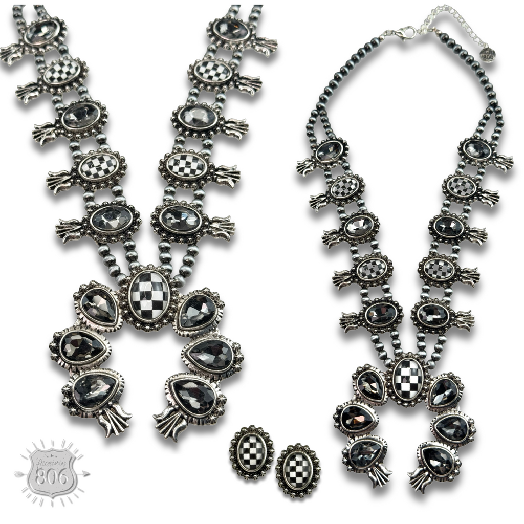 The Midland Checkerboard Squash Blossom Necklace Set - Choose Your Color!