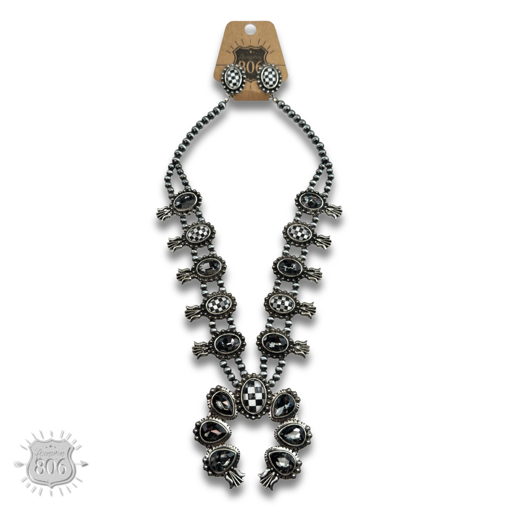 The Midland Checkerboard Squash Blossom Necklace Set - Choose Your Color!