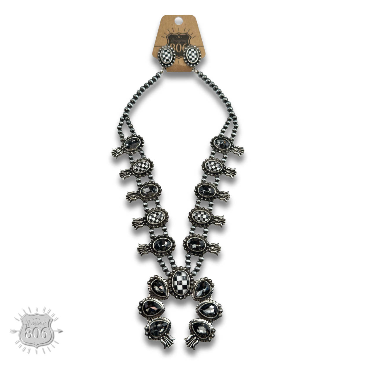 The Midland Checkerboard Squash Blossom Necklace Set - Choose Your Color!