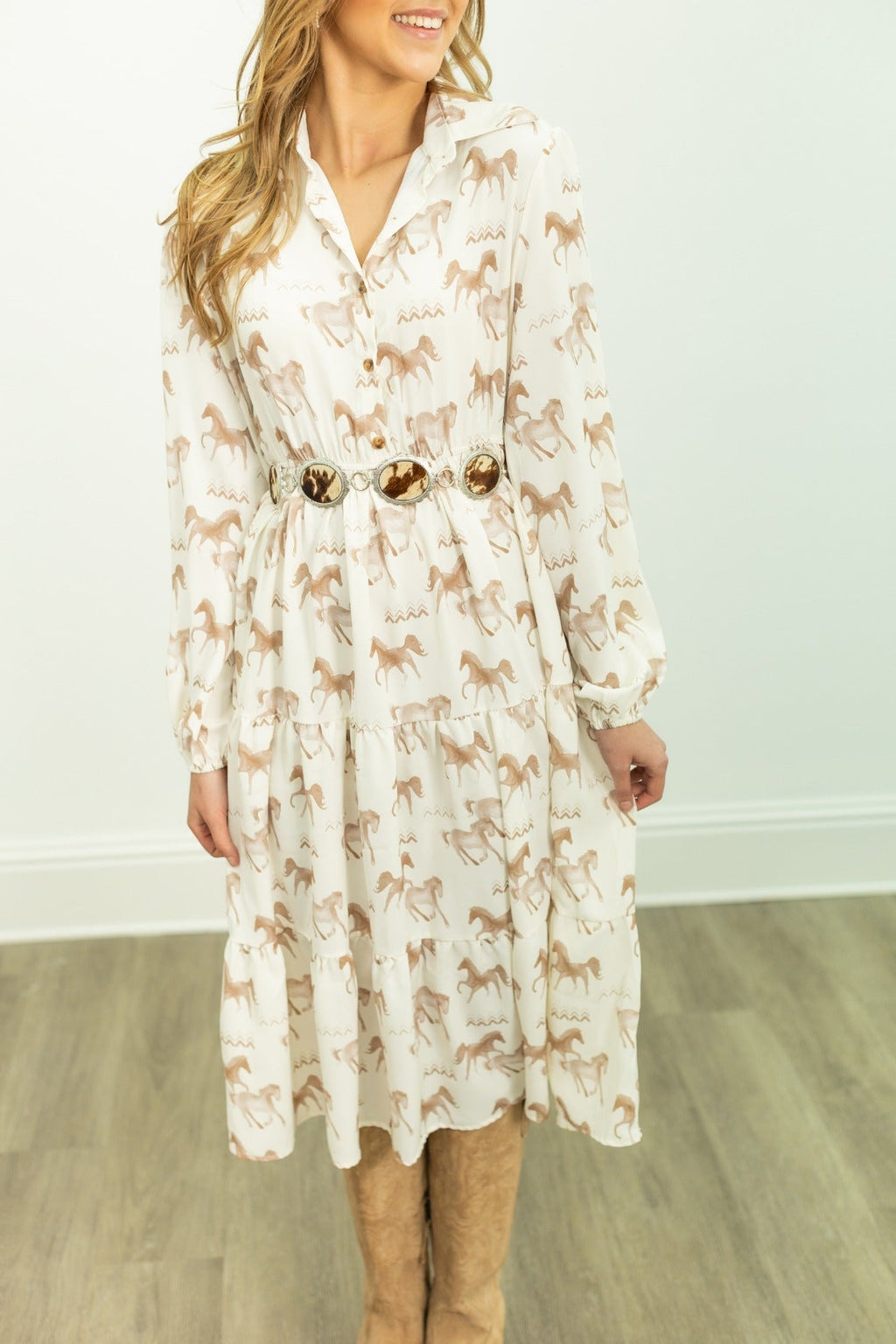 The Agnes Horse Print Shirt Dress
