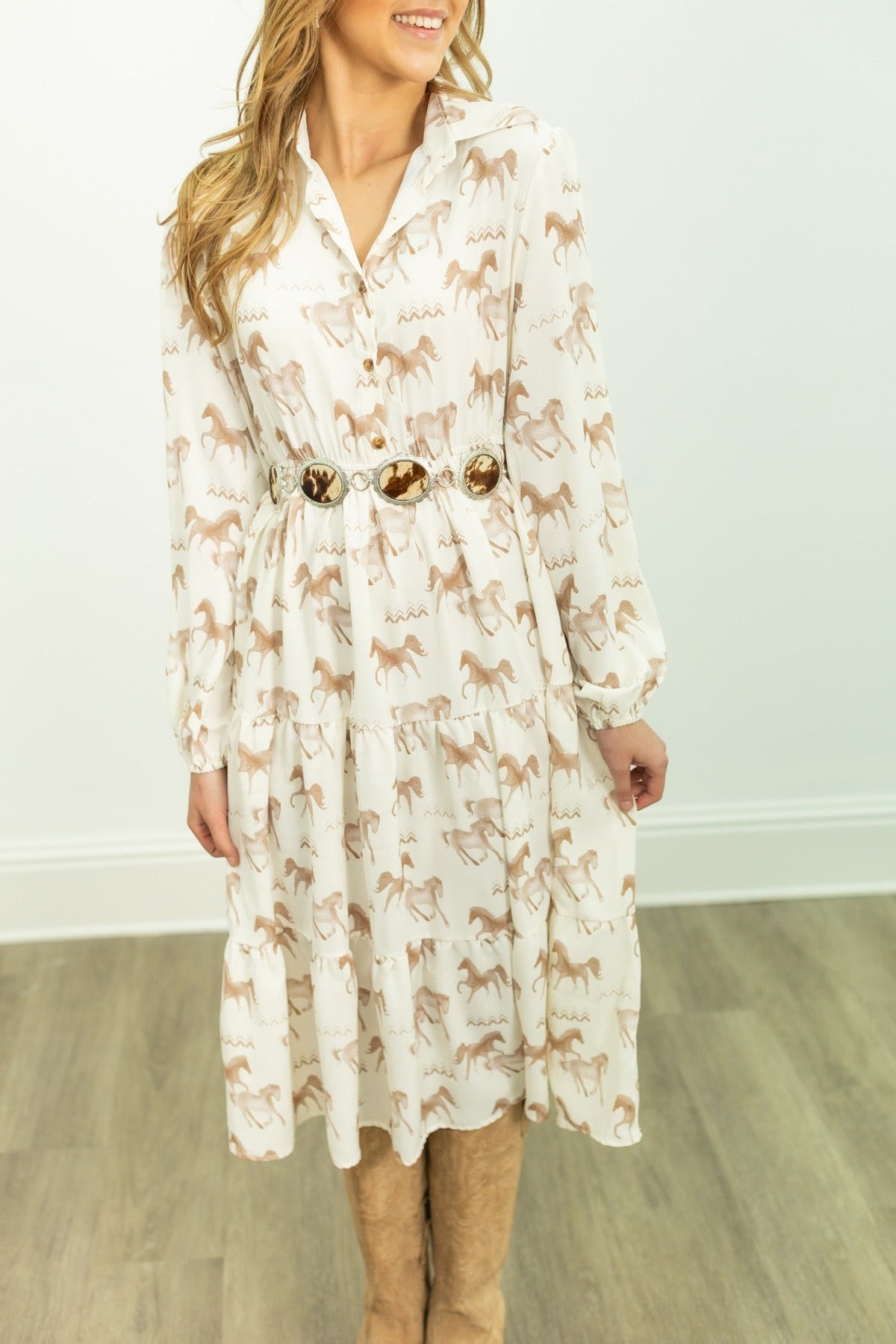 The Agnes Horse Print Shirt Dress
