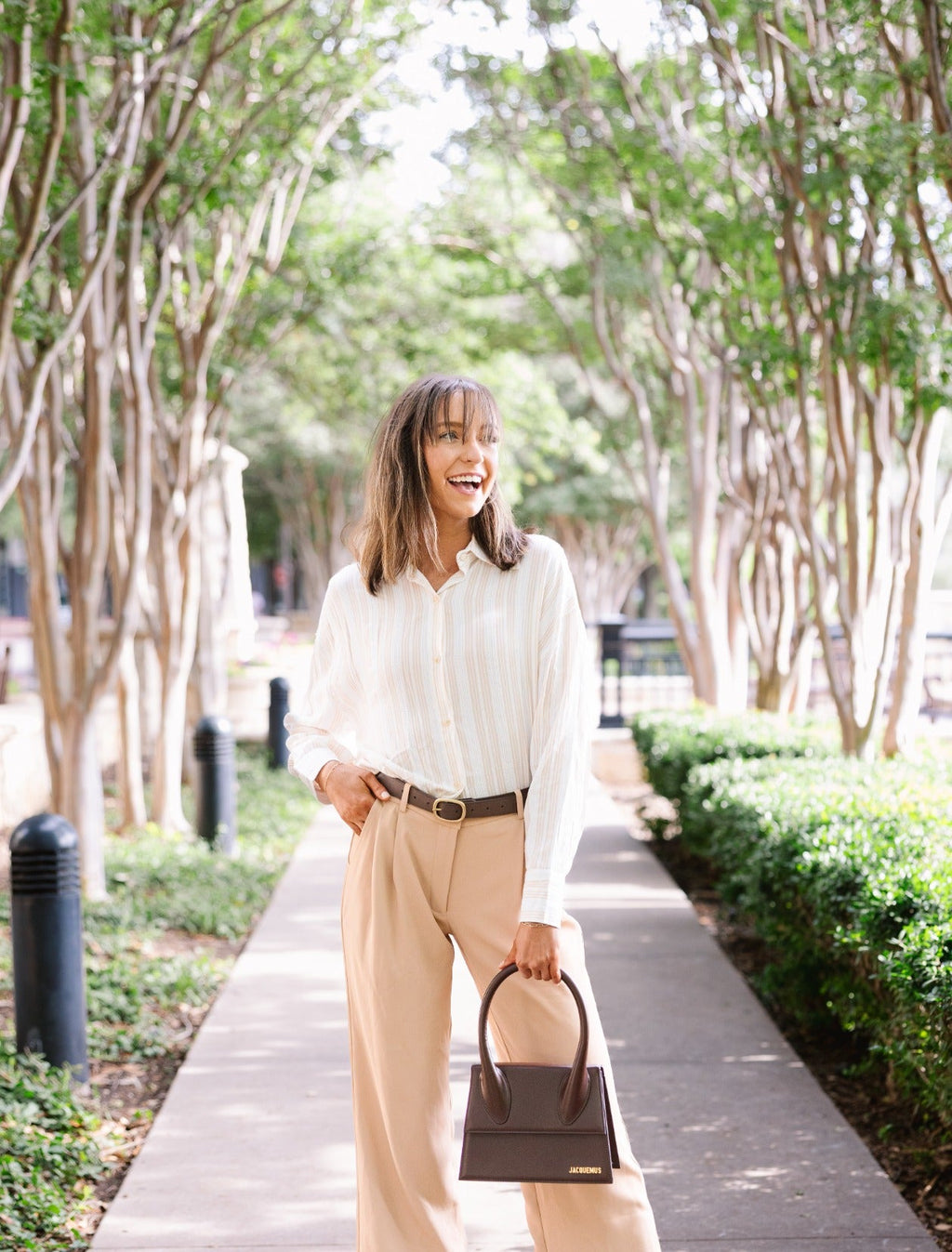 The Kathryn Button-Up, Beige Stripes