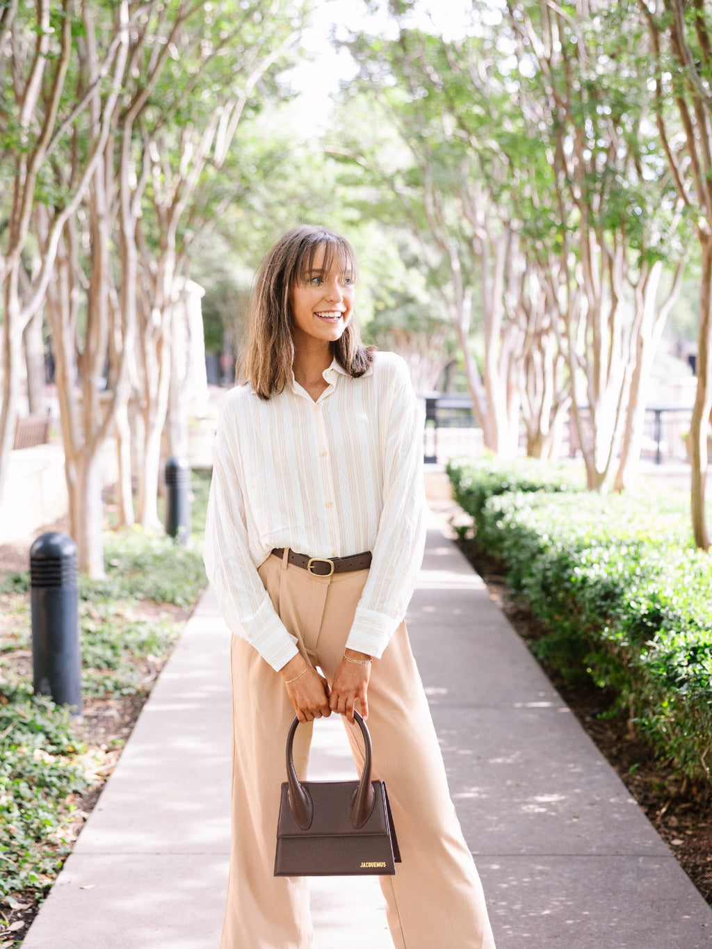 The Kathryn Button-Up, Beige Stripes