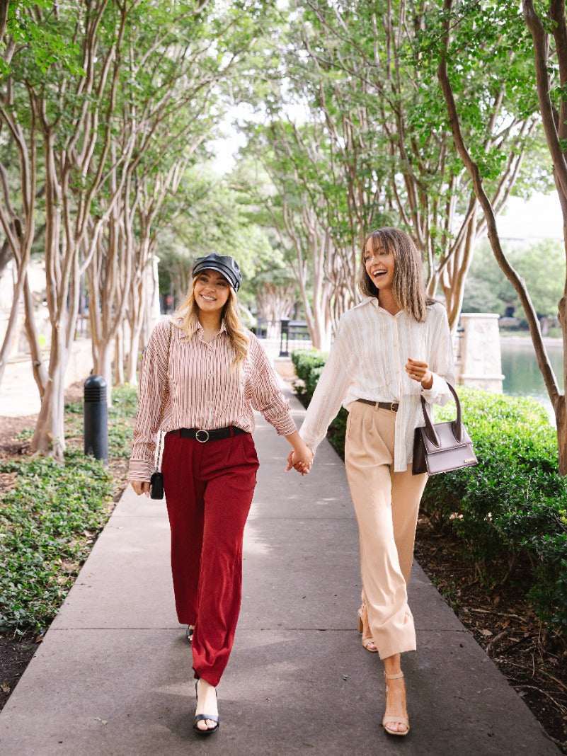 The Kathryn Button-Up, Beige Stripes