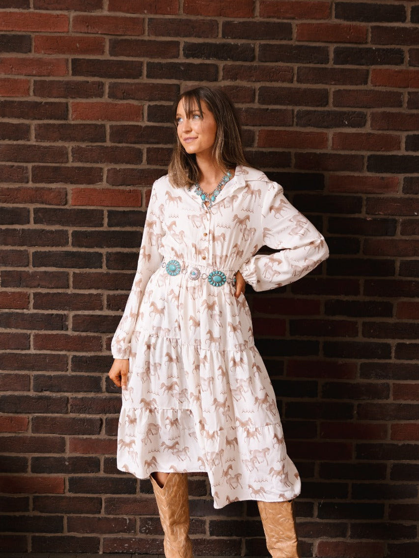 The Agnes Horse Print Shirt Dress