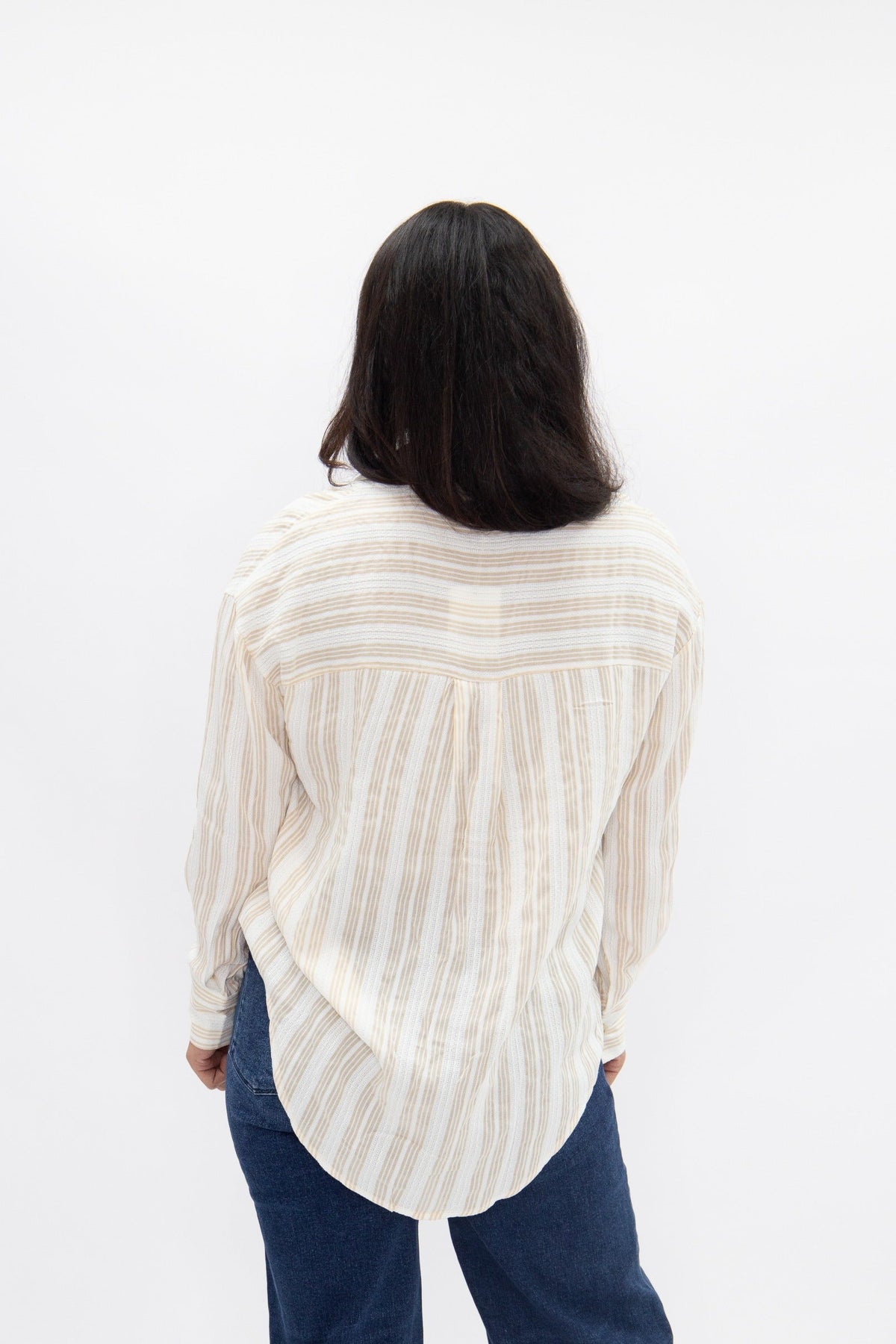 The Kathryn Button-Up, Beige Stripes