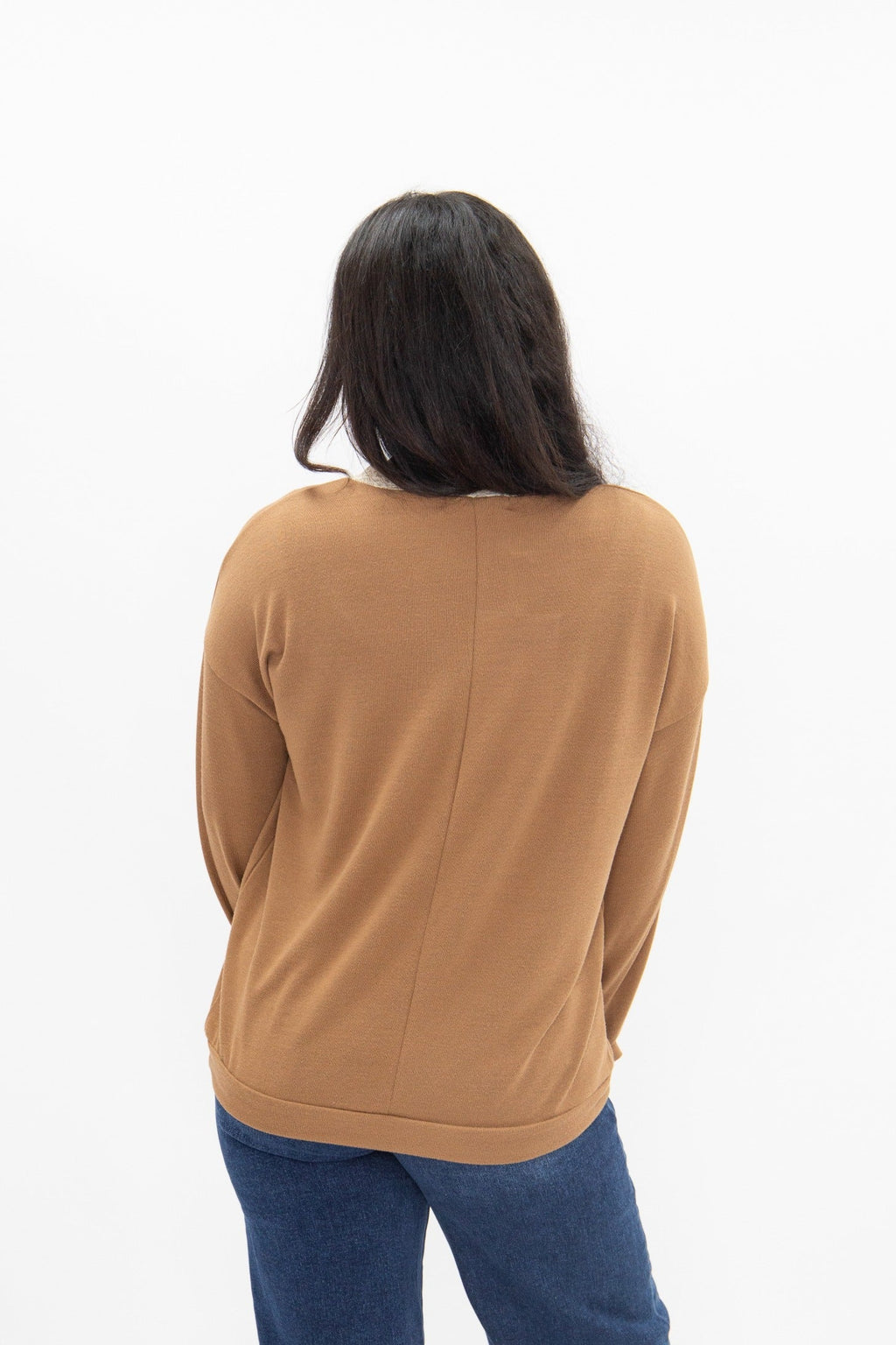 The Tatum V-Neck Top with Lace Trim, Brown