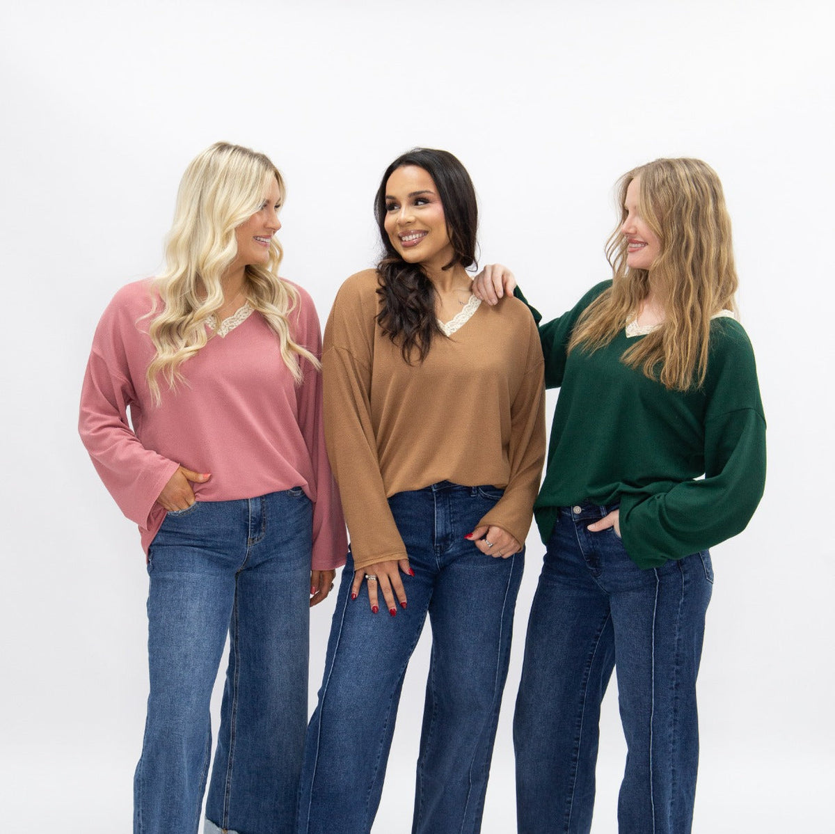The Tatum V-Neck Top with Lace Trim, Dusty Rose