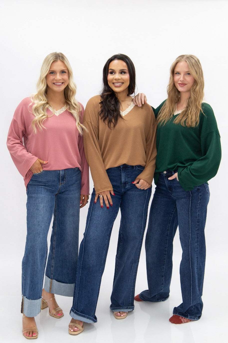 The Tatum V-Neck Top with Lace Trim, Dusty Rose