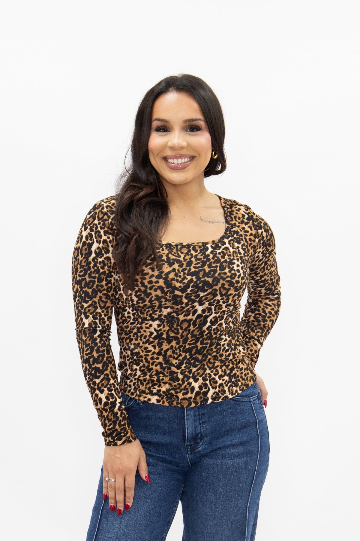 The Kennedy Square Neck Long Sleeve Top, Leopard