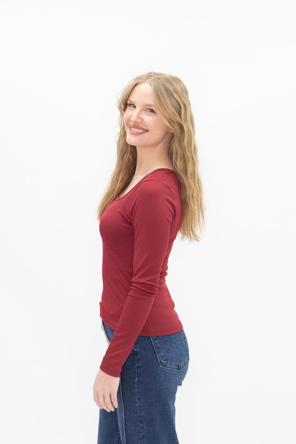 The Allison Square Neck Long Sleeve Top, Maroon