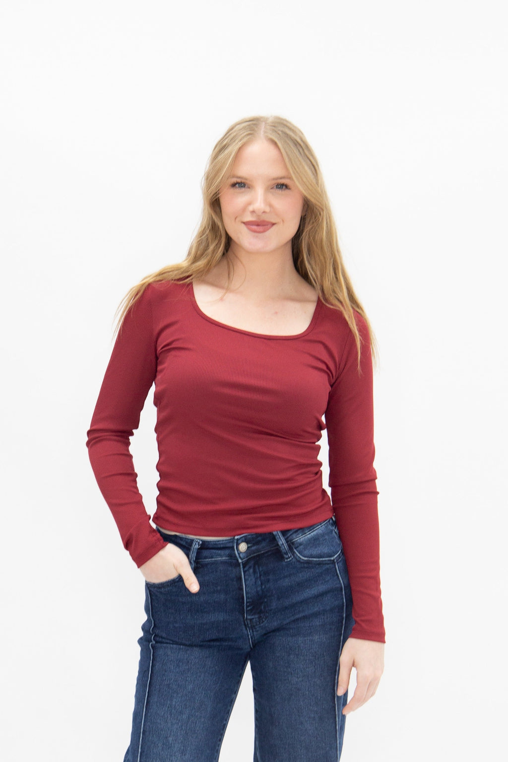 The Allison Square Neck Long Sleeve Top, Maroon