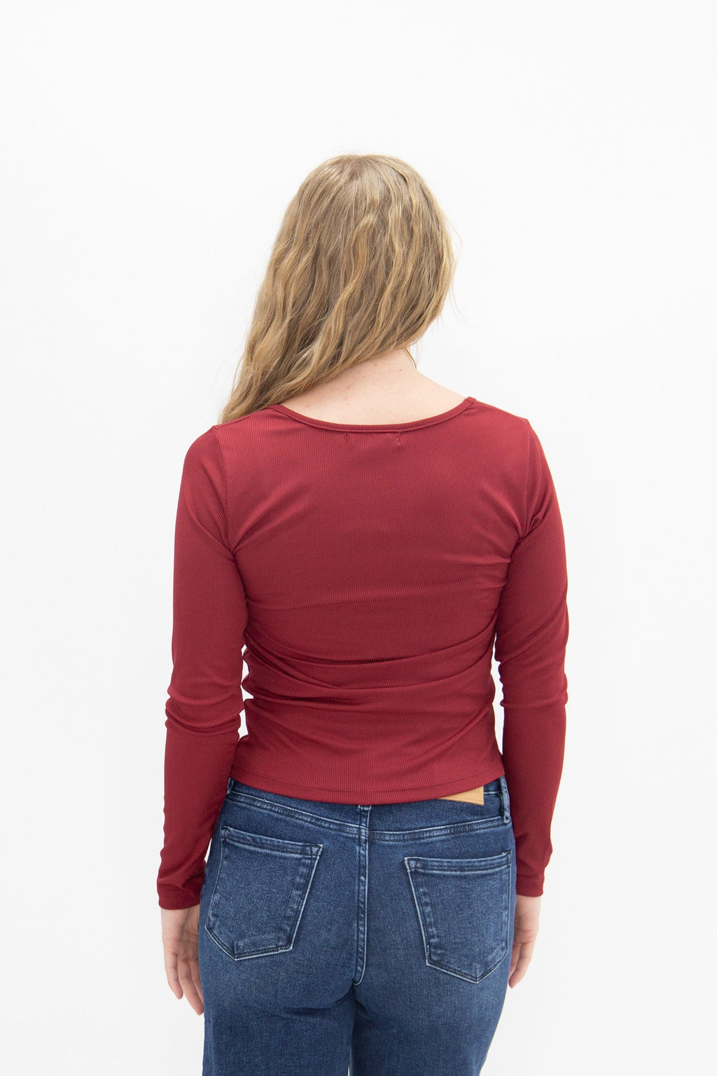 The Allison Square Neck Long Sleeve Top, Maroon