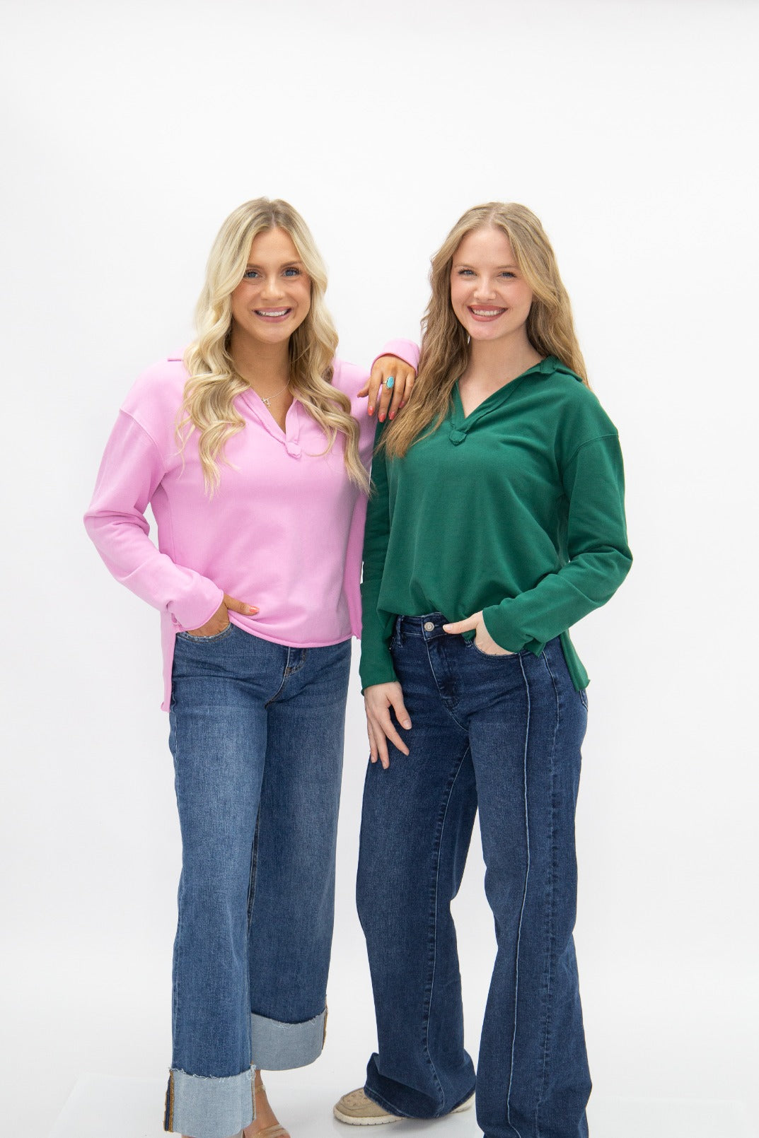 The Mallory V-Neck Collared Pullover, Pink