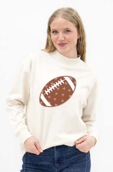 The Maisie Football on Mock Neck Sweatshirt, Ivory