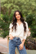 The Kathryn Button-Up, Beige Stripes