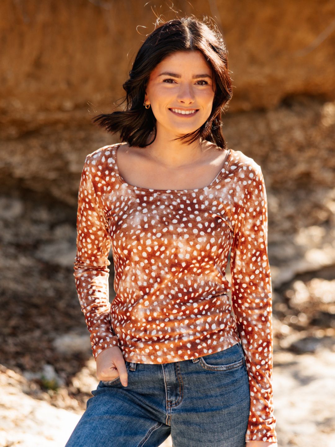 The Alden Square Neck Long Sleeve, Deer Print