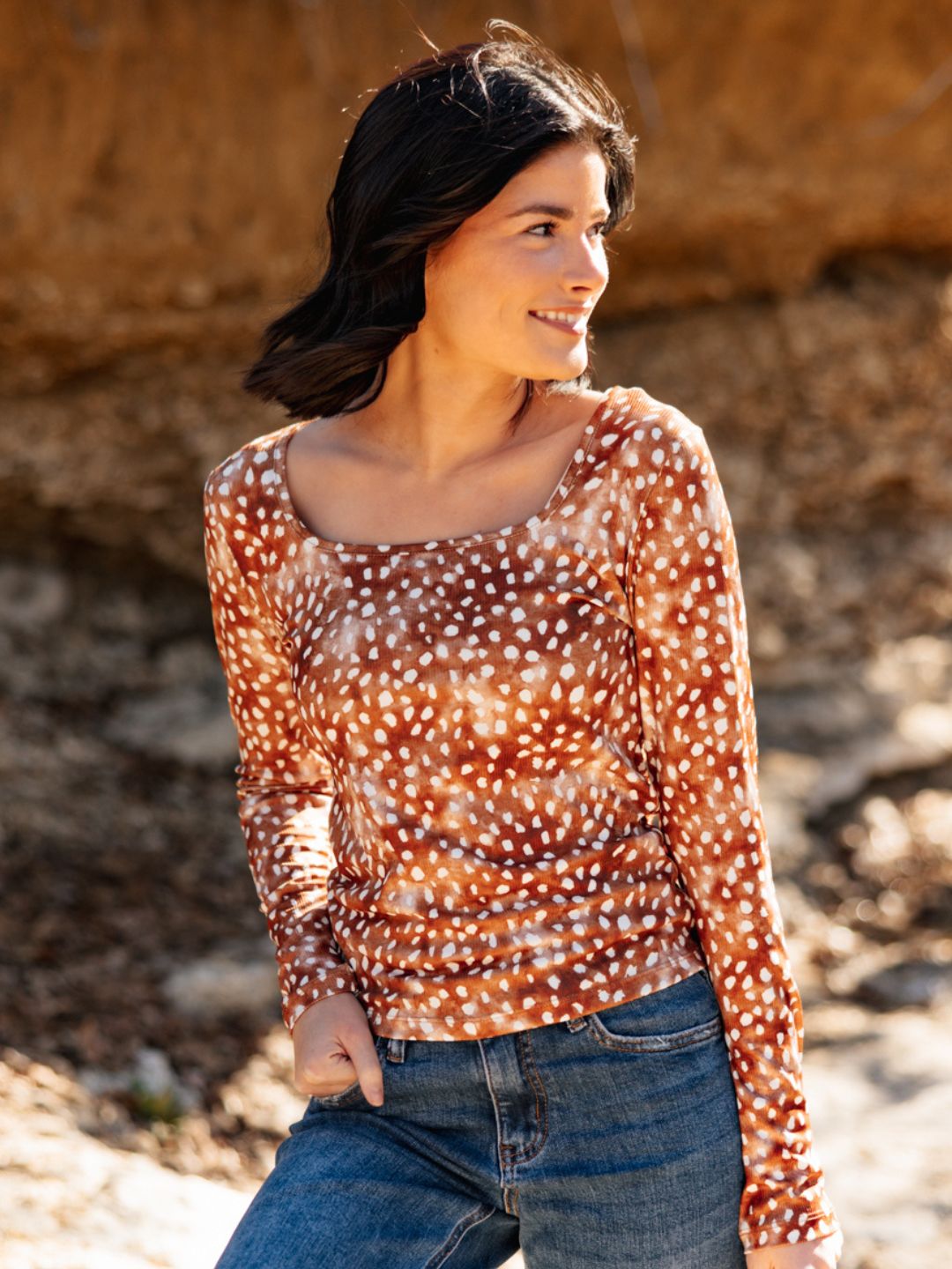 The Alden Square Neck Long Sleeve, Deer Print