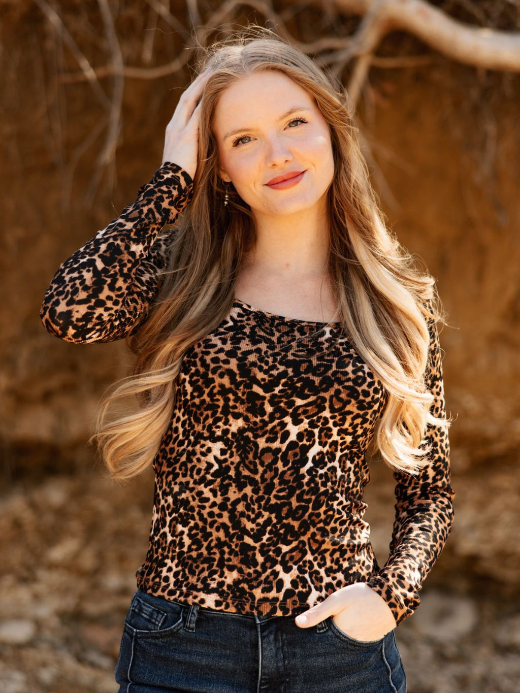 The Kennedy Square Neck Long Sleeve Top, Leopard