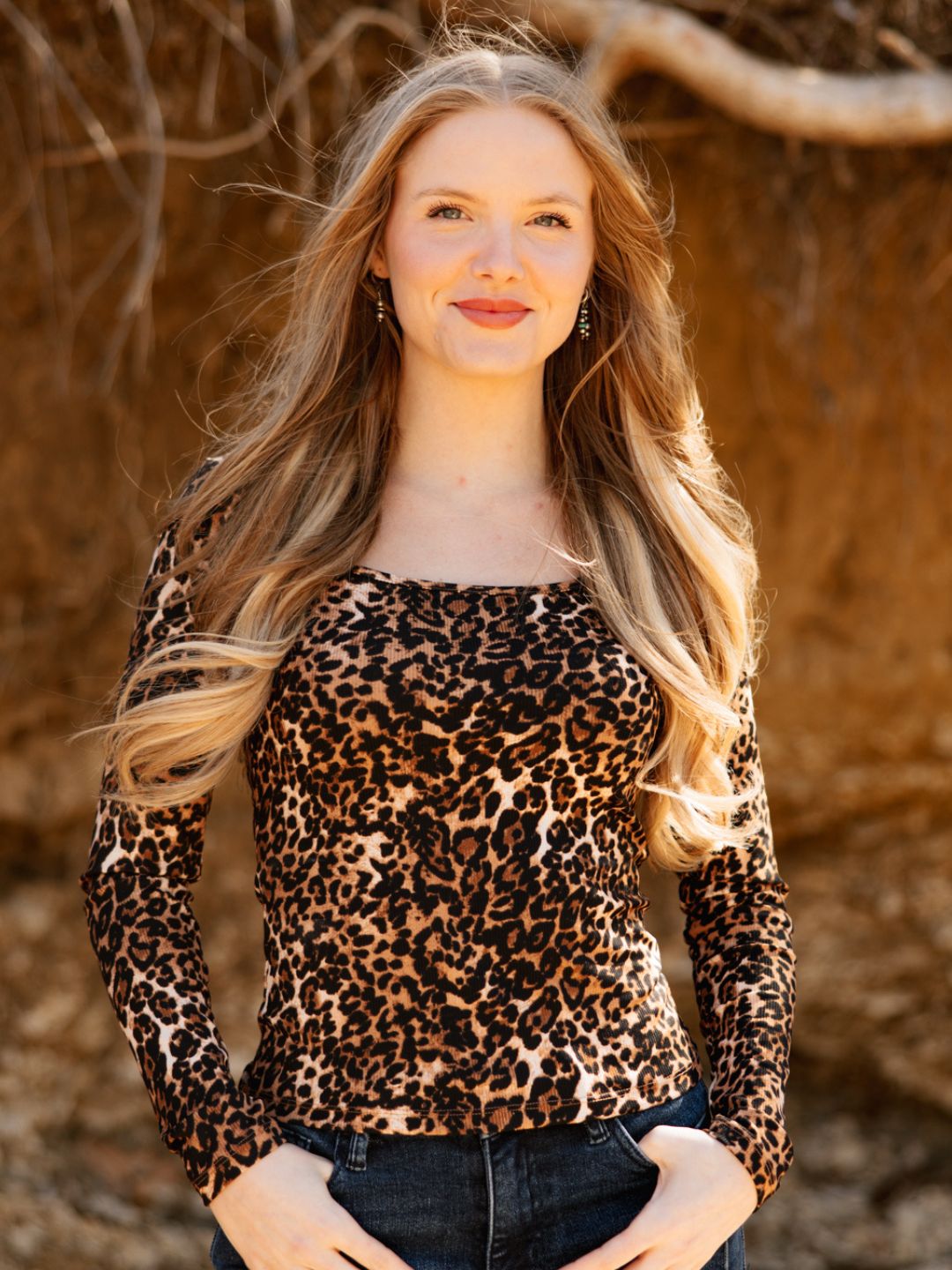 The Kennedy Square Neck Long Sleeve Top, Leopard