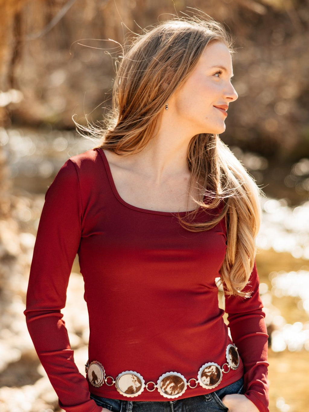 The Allison Square Neck Long Sleeve Top, Maroon