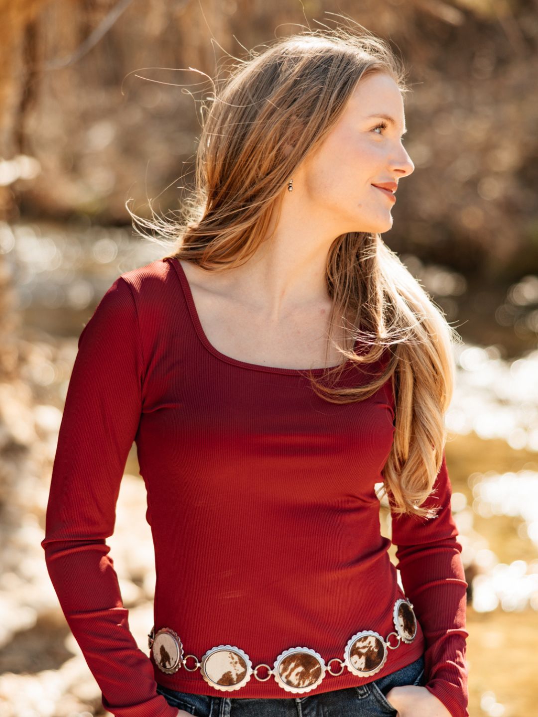 The Allison Square Neck Long Sleeve Top, Maroon