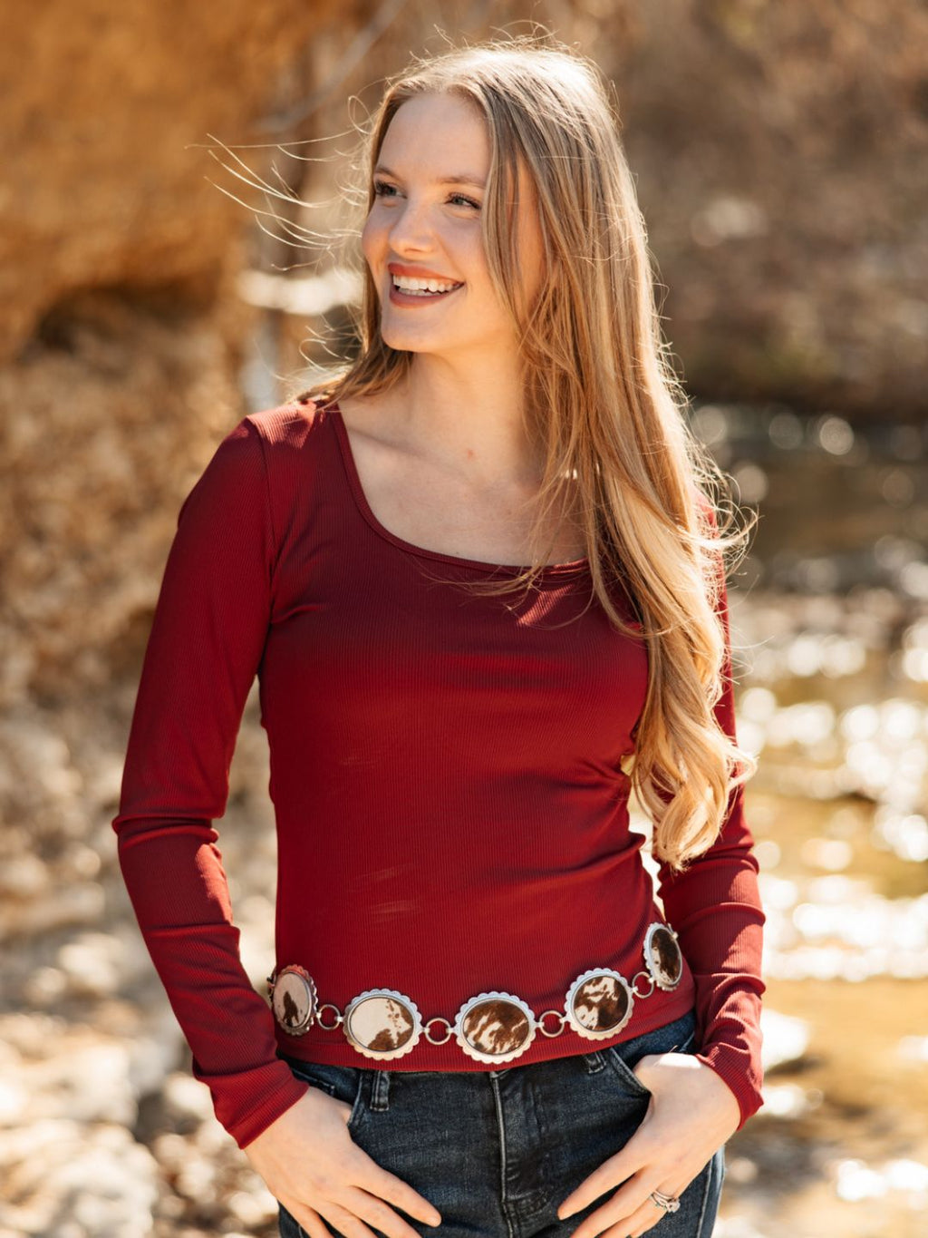 The Allison Square Neck Long Sleeve Top, Maroon