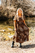 The Lyra Puff Sleeve Midi Dress, Leopard